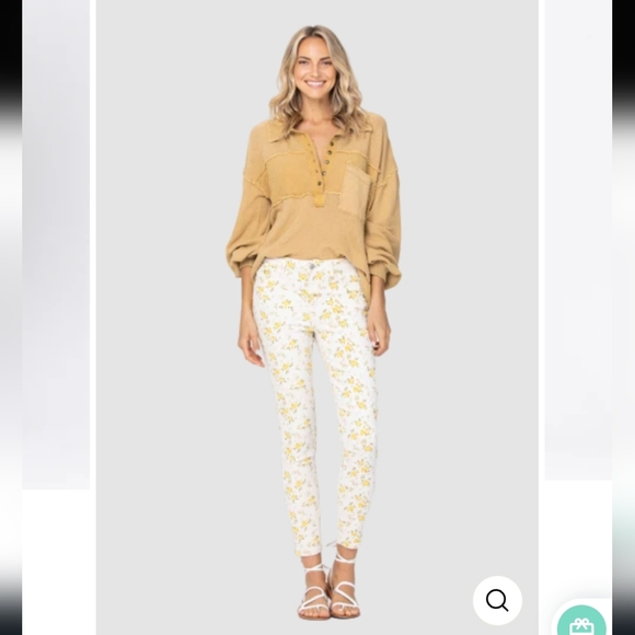 Judy Blue Yellow Floral Print Skinny Jeans, Size 11/30 - Picture 1 of 8